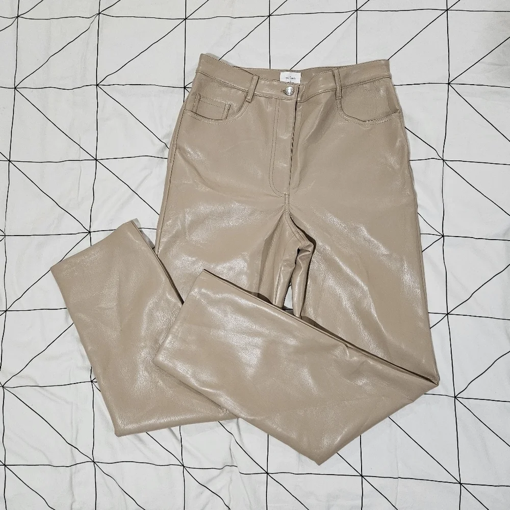 Aritzia Wilfred Melina High-Rise Vegan Leather Pants Light Brown Size 10 - Picture 3 of 10